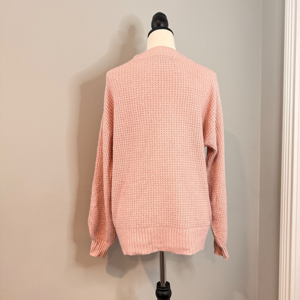 American Eagle Pink Waffle Knit Crew Neck Long Sleeve Sweater Size S - Picture 2 of 14